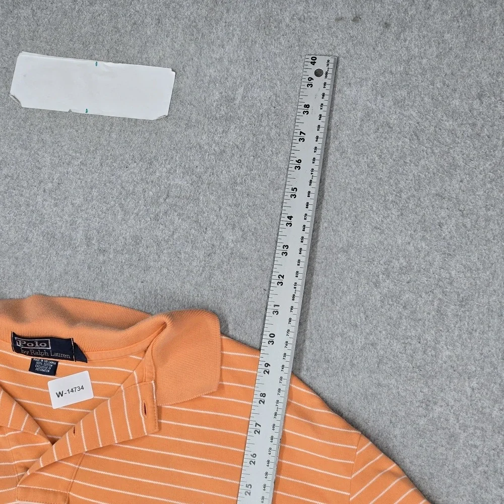 VINTAGE Polo Ralph Lauren Men Polo XL Orange Striped Logo Embroidered Collar